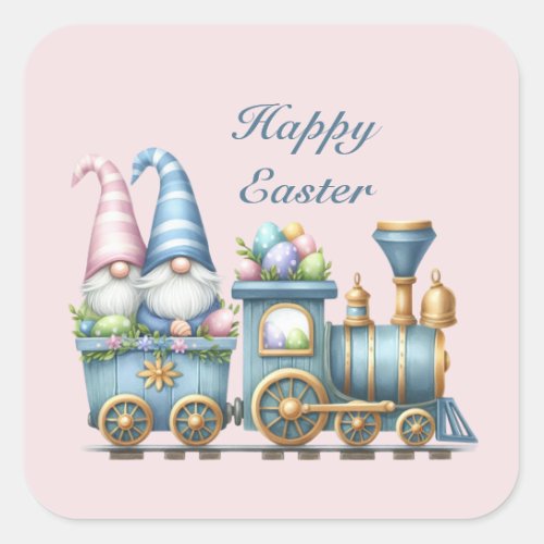 Cute Happy Easter gnome train  Square Sticker