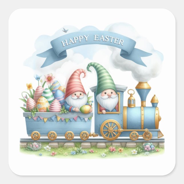 Cute Happy Easter gnome train   Square Sticker (Front)