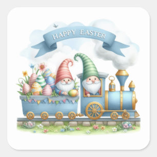 Cute Happy Easter gnome train Square Sticker