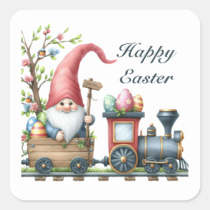 Cute Happy Easter gnome train Square Sticker