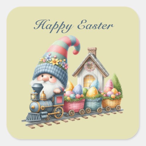 Cute Happy Easter gnome train  Square Sticker