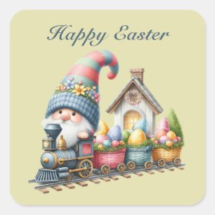 Cute Happy Easter gnome train Square Sticker