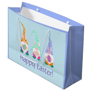 Cute Happy Easter Gnomes Bunny Ears Spring Colors Large Gift Bag