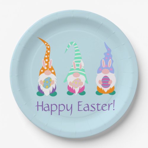 Cute Happy Easter Gnomes Bunny Ears Spring Colors Paper Plates