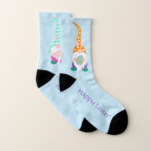 Cute Happy Easter Gnomes Bunny Ears Spring Colors Socks