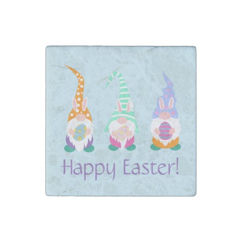 Cute Happy Easter Gnomes Bunny Ears Spring Colors Stone Magnet