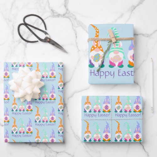 Cute Happy Easter Gnomes Bunny Ears Spring Colors Wrapping Paper Sheets