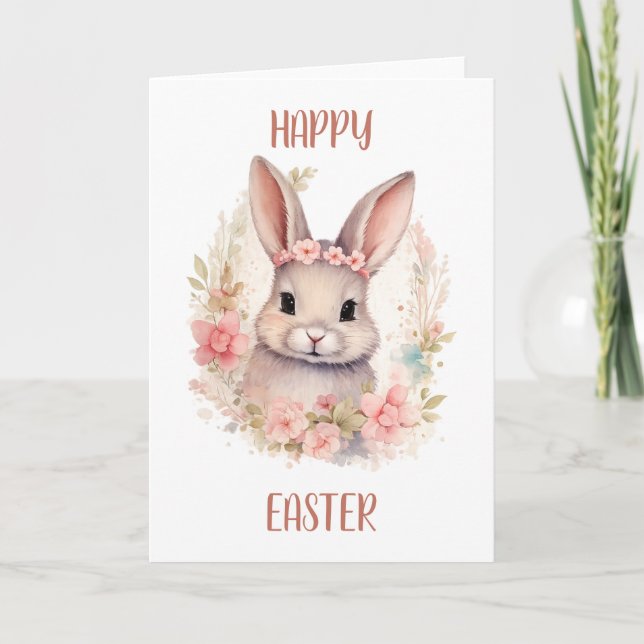 Cute Happy Easter Greeting Card with Bunny  (Front)