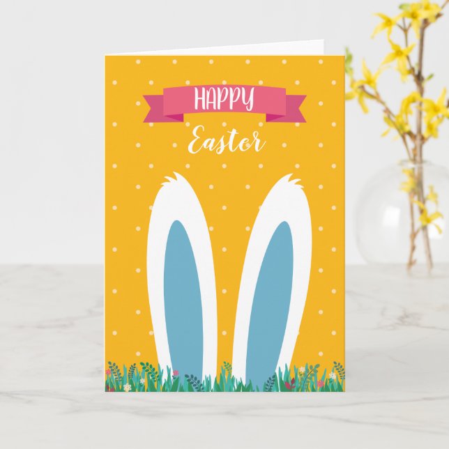 Cute Happy Easter Greeting Card with Bunny  (Yellow Flower)