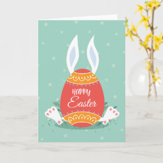Cute Happy Easter Greeting Card with Bunny and Col