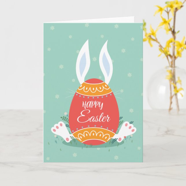 Cute Happy Easter Greeting Card with Bunny and Col (Yellow Flower)