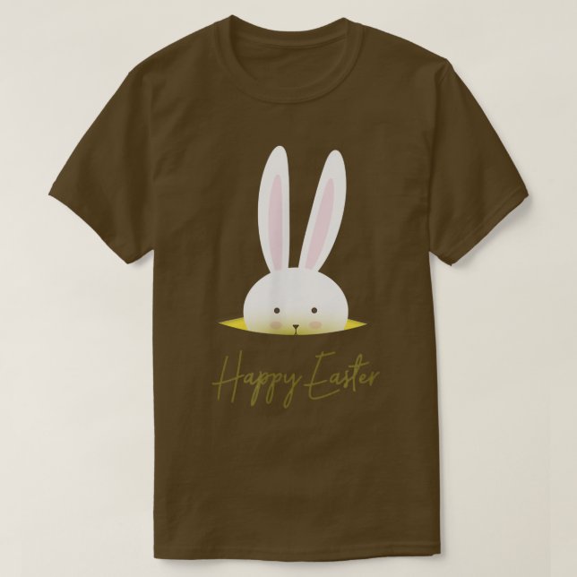 Cute happy easter greeting card with bunny  Happy  T-Shirt (Design Front)