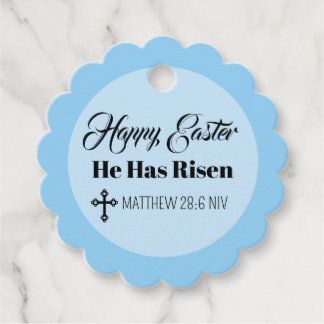 Cute Happy Easter He Has Risen Bible Verse Blue Favor Tags