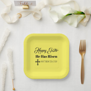 Cute Happy Easter He Has Risen Bible Verse Yellow Paper Plates