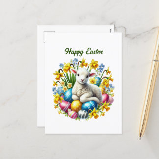 Cute Happy Easter lamb Holiday Postcard