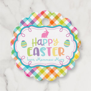 Cute Happy Easter Personalized Plaid Favor Tag