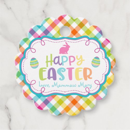 Cute Happy Easter Personalized Plaid Favor Tag