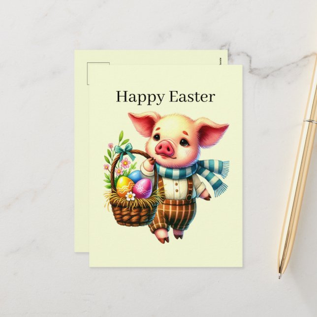 Cute happy Easter pig Holiday Postcard (Front/Back In Situ)