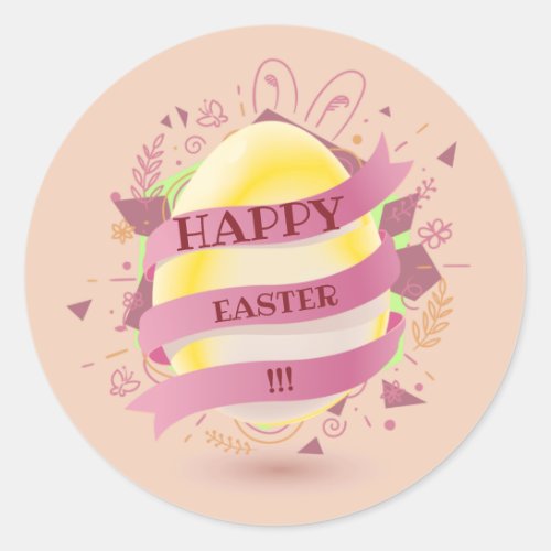 Cute Happy Easter _Pink Classic Round Sticker