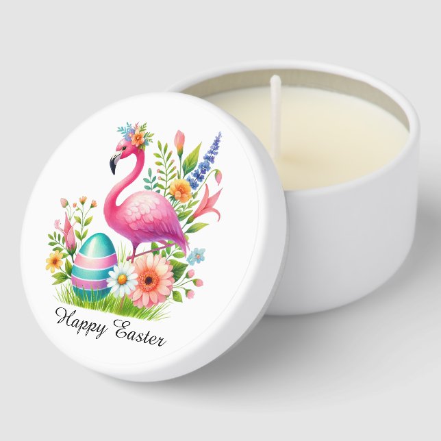 Cute Happy Easter pink flamingo Mini Candle Favors (Corner)