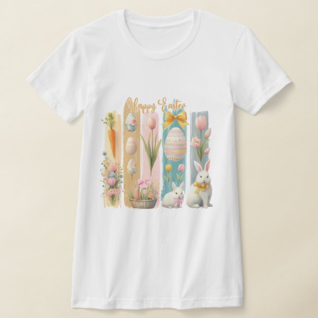 Cute Happy Easter Pink Gold Blue Vertical T-Shirt (Laydown)