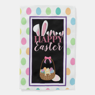 Cute Happy Easter Rabbit Ears Easter Eggs Basket Garden Flag