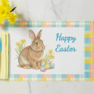Cute Happy Easter Rabbit Spring Plaid Paper Pad