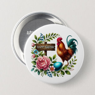 Cute Happy Easter rooster Button