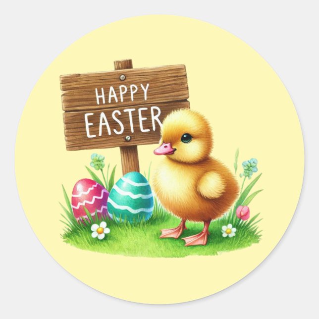 Cute Happy Easter rooster Classic Round Sticker  (Front)