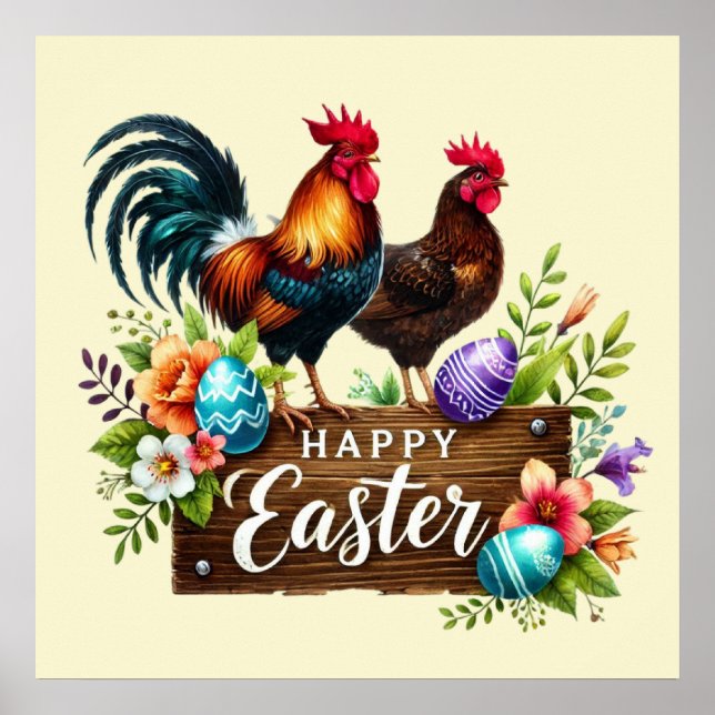 Cute Happy Easter rooster Poster (Front)