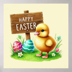 Cute Happy Easter rooster Poster
