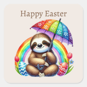 Cute Happy Easter sloth  Square Sticker