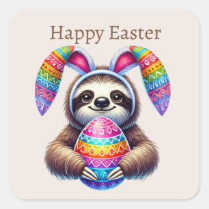 Cute Happy Easter sloth Square Sticker