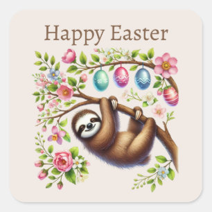 Cute Happy Easter sloth Square Sticker