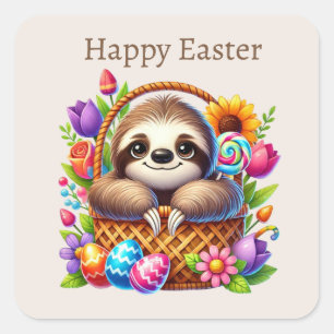 Cute Happy Easter sloth  Square Sticker