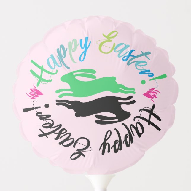 Cute Happy Easter Spring Pastel Pink Bunnies Party Balloon (Front)