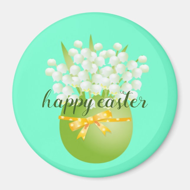 Cute Happy Easter turquoise Classic Round  Magnet (Front)