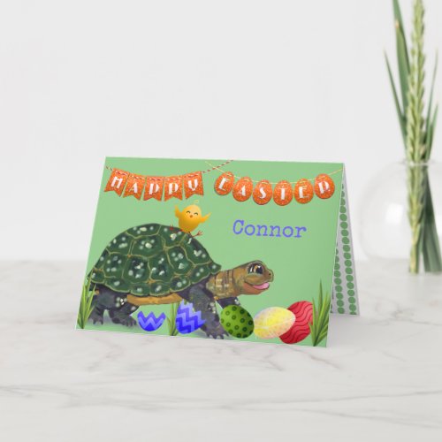 Cute Happy Easter Turtle Green Child Kids Custom Holiday Card