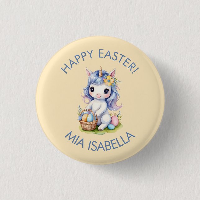 Cute Happy Easter Unicorn Button (Front)