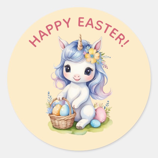 Cute Happy Easter Unicorn Sticker (Front)