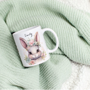 Cute Happy Easter Watercolor Bunny Two-Tone Coffee Mug