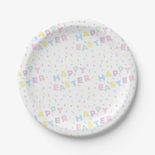 Cute Happy Easter Word Confetti Pattern Paper Plates