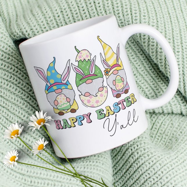 Cute Happy Easter Y'all Gnomes Personalized Name Coffee Mug (Creator Uploaded)