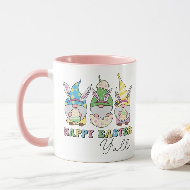 Cute Happy Easter Y'all Gnomes Personalized Name Mug (With Donut)