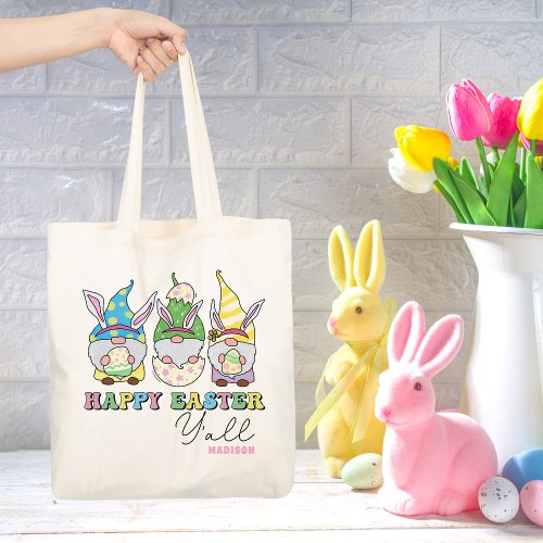 Cute Happy Easter Yall Gnomes Personalized Name Tote Bag