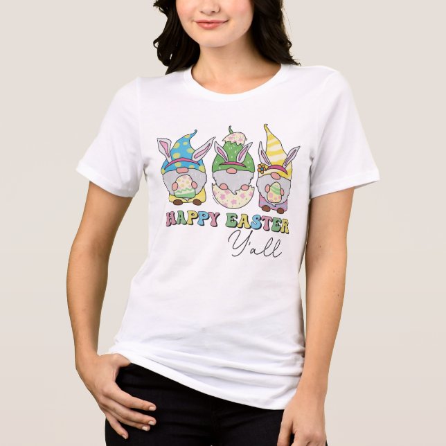 Cute Happy Easter Y'all Gnomes  Tri-Blend Shirt (Front)