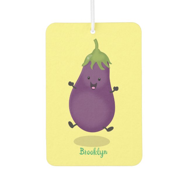 Cute happy eggplant aubergine cartoon illustration air freshener (Front)