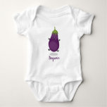 Cute happy eggplant aubergine cartoon illustration baby bodysuit