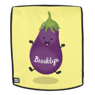 Cute happy eggplant aubergine cartoon illustration backpack