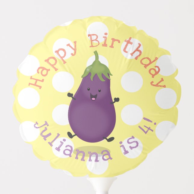 Cute happy eggplant aubergine cartoon illustration balloon (Front)